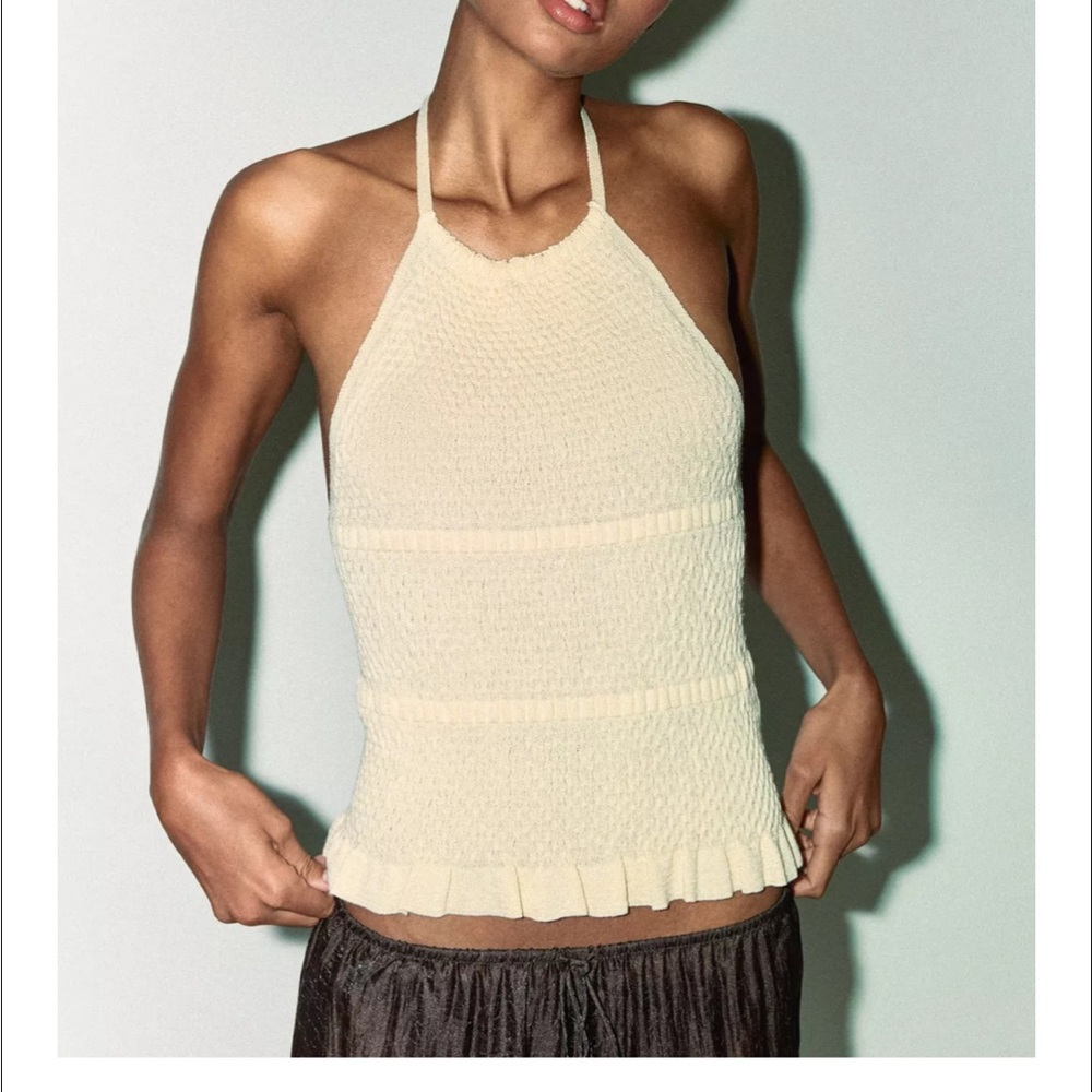 Zara Cream Halter Knit Top